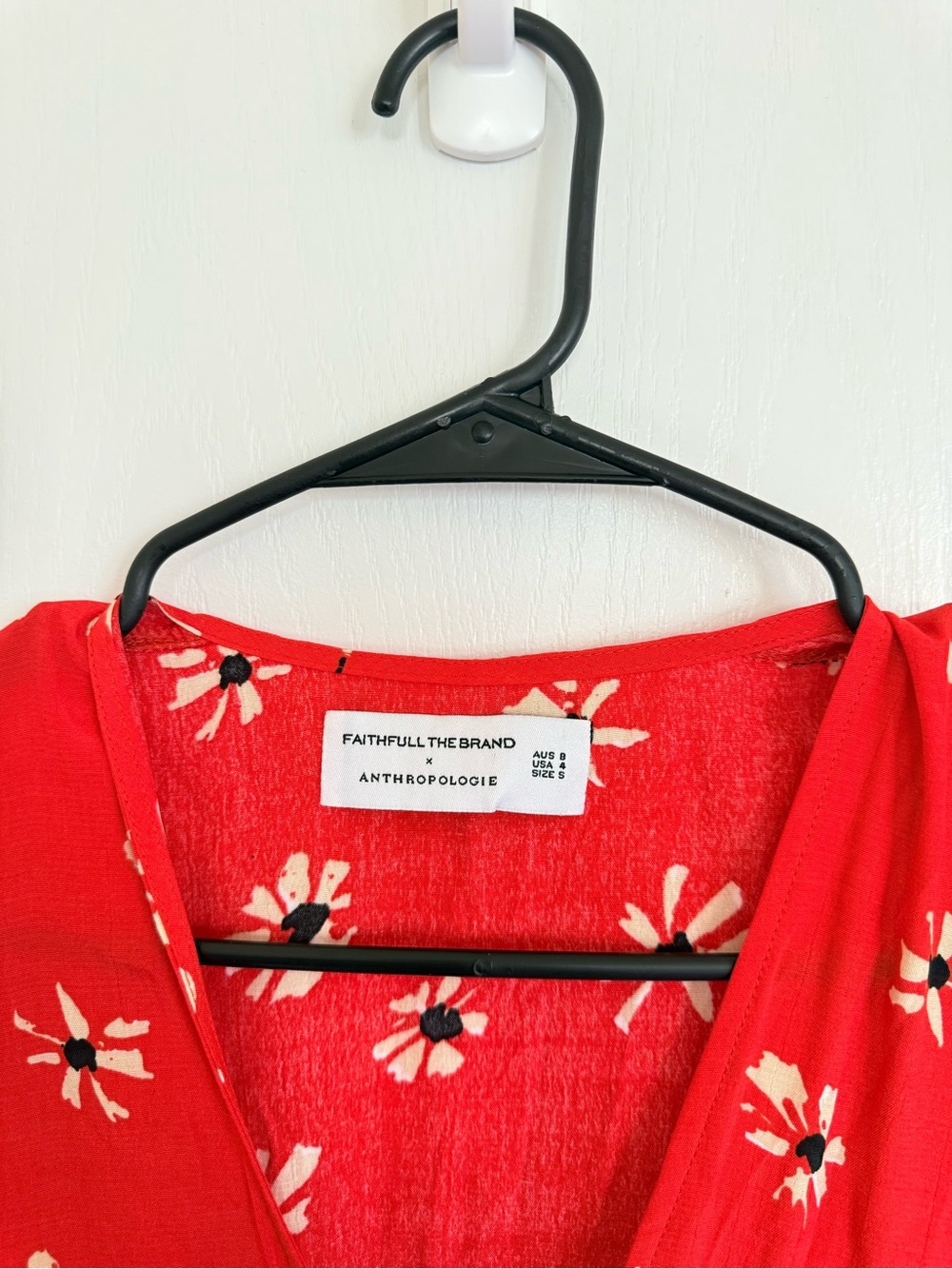 Faithfull the Brand x Anthropologie Riviera Red Floral Wrap Midi Dress - Picture 6 of 7